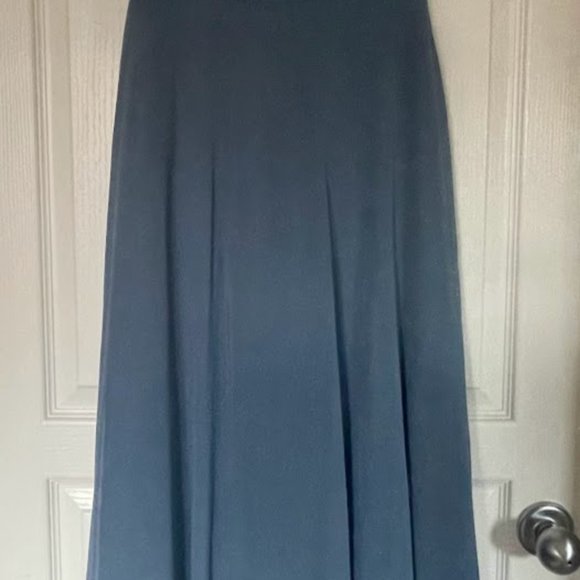 David's Bridal // Steele Blue Spaghetti Strap Satin Top Chiffon Bridesmaid Dress - Picture 7 of 7